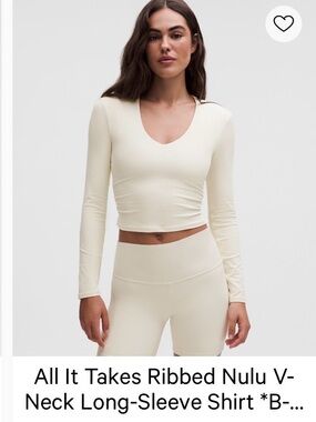 Lululemon All It Takes Ribbed V-Neck Long-Sleeve Top - light ivory b-d cups